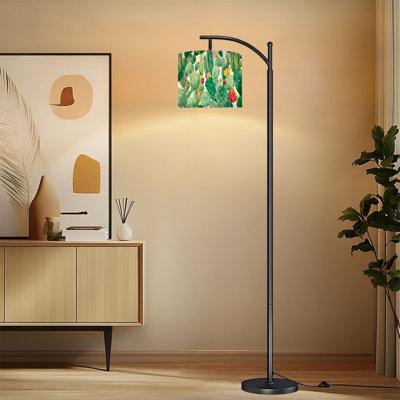 Arc Floor Lamp with Adjustable Lampshade Cactus seamless Desert Western watercolor Standing Lamp 3 Colour Temperatures Dimmable Tall Pole Lamp with Foot Switch for Bedroom