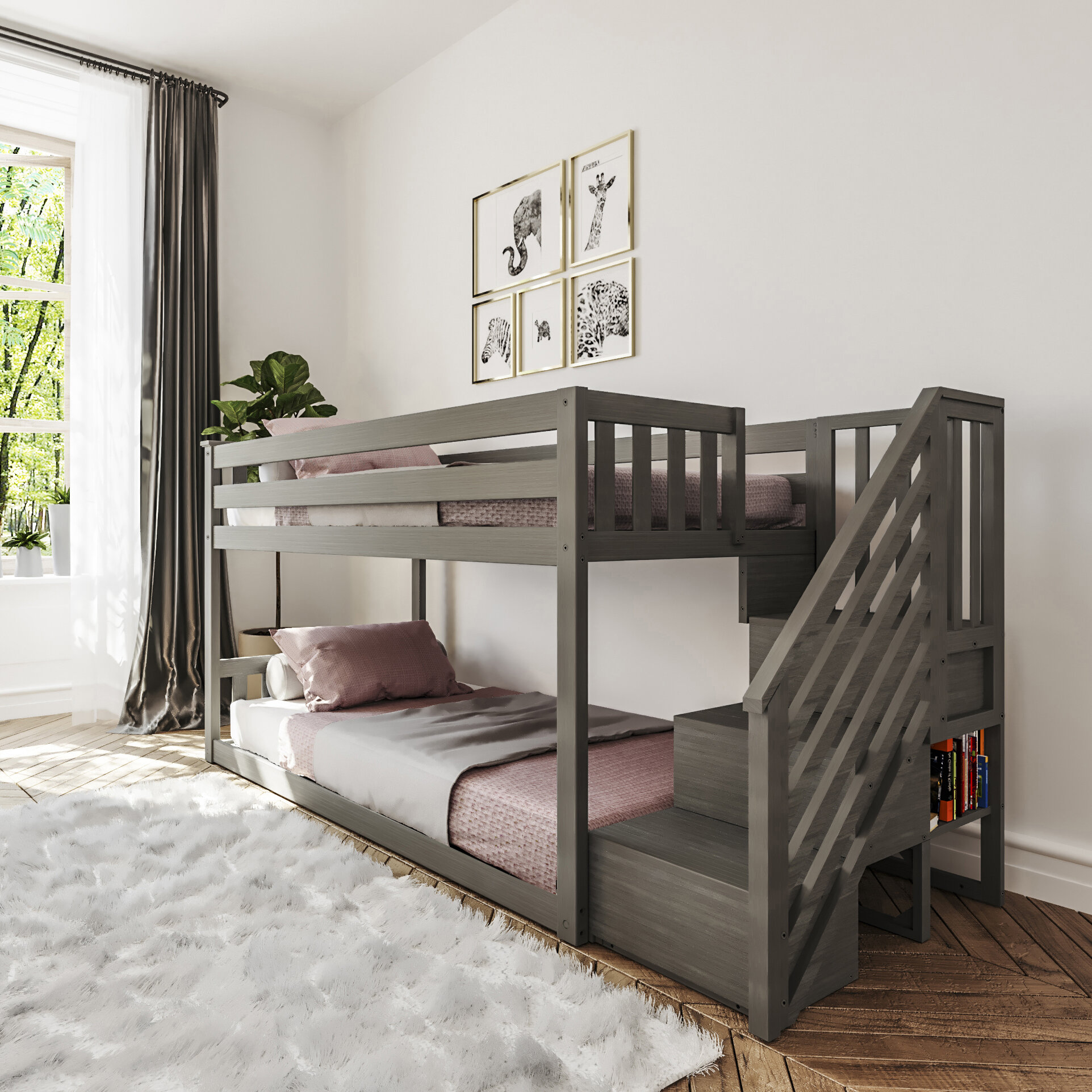 Harriet Bee Kean Twin Over Twin Solid Wood Standard Bunk Bed & Reviews ...