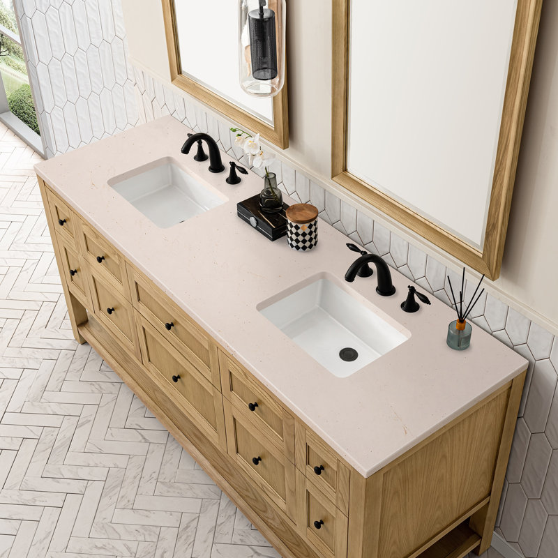Breckenridge 72'' W Double Vanity, Light Natural Oak, Carrara White, 8" Widespread