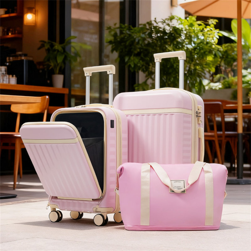 Front Opening Luggage Set 3 Piece, Pink
