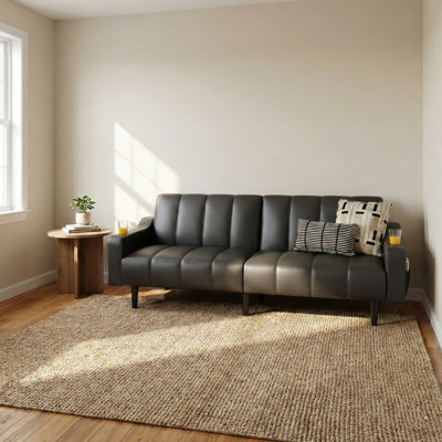 80 inch Black Leather Couch,Convertible Sleeper Sofa for Living Room