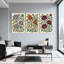 Plantes et fleurs, motif floral avec couleurs vives et feuilles détaillées, ensemble de 3 impressions murales sur toile-72846480