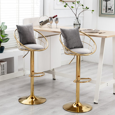 2 chaises de bar en velours gris, rotation à 360 °, hauteur de siège réglable, confortable pour les chaises de salle à manger et d'espace de 2 personnes, salle à manger délicate