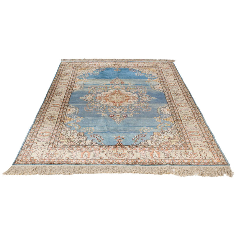 Tapis turc bleu et ivoire 5 x 8