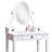 Fashionable White Vanity Table And Cushioned Stool In Wood With 3 Storage Spaces Mirror Desk Compartments Oval-404769350