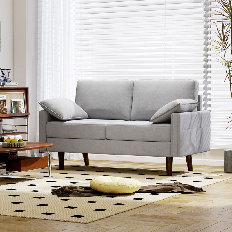 Canapé 3 places en velours 66,5 po avec 2 coussins, gris, Gray