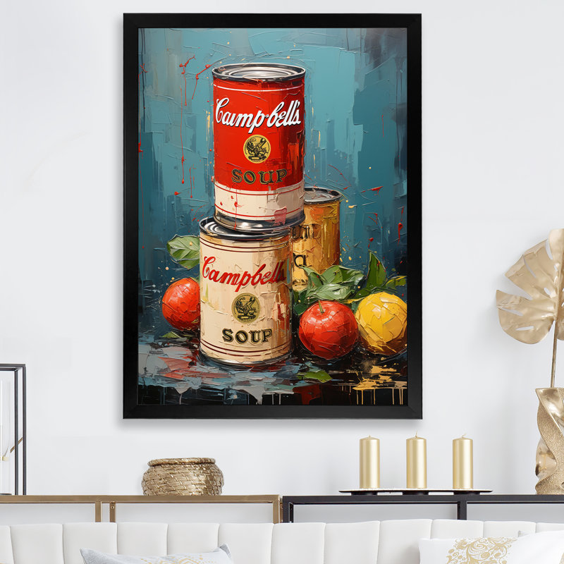 Pop Art Canvas Wall Art, Soup Kitchen Retro Print - Popart Soup Sensation, Black Picture Framed, 40" H x 30" W x 1.5" D