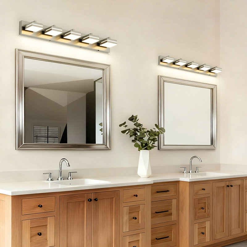 Luminaire de salle de bain moderne à DEL à intensité variable sur miroir 5CCT, Nickel brossé, 5 lumières