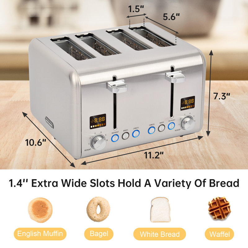 UKOOL 4 Slice Stainless Steel Bread Toaster, Silver