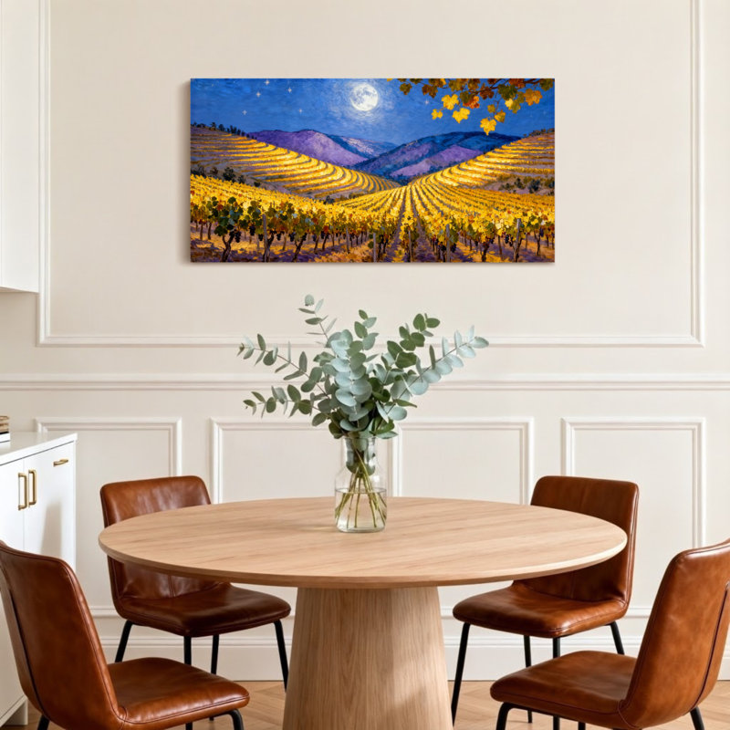 Paysage et nature au clair de lune sous un ciel étoilé, H 24 po x l 48 po