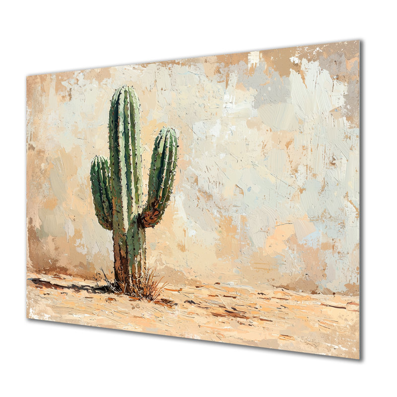 Cactus dans le désert II - impression de cactus sur métal, H 34 po x l 44 po