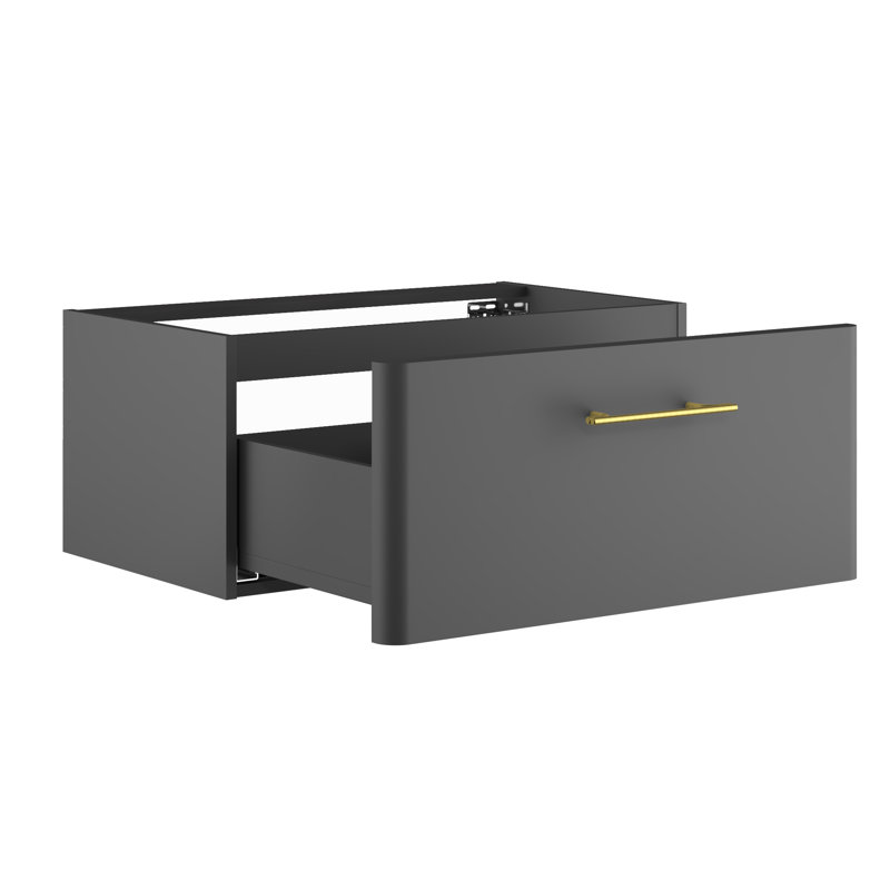 Ashaunie 81cm Single Bathroom Vanity Base Only, Onyx Grey Suedette Matt/Gold
