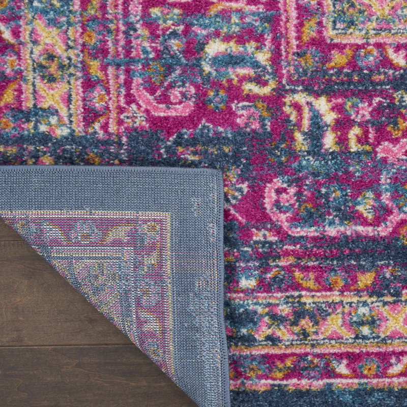 Abbate Oriental Navy Blue/Pink Area Rug, Rectangle 10' x 14'