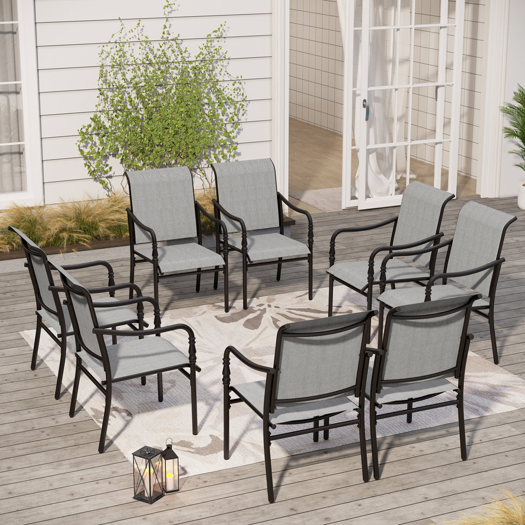 Eargle Powder Coated Steel Outdoor Dining Armchair (Set of 8) Wildon Home®