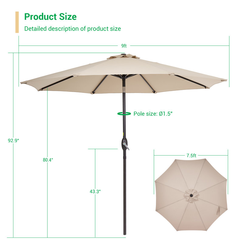 Parasol de table d'extérieur en aluminium 9 pi pour terrasse, jardin et cour, Sable