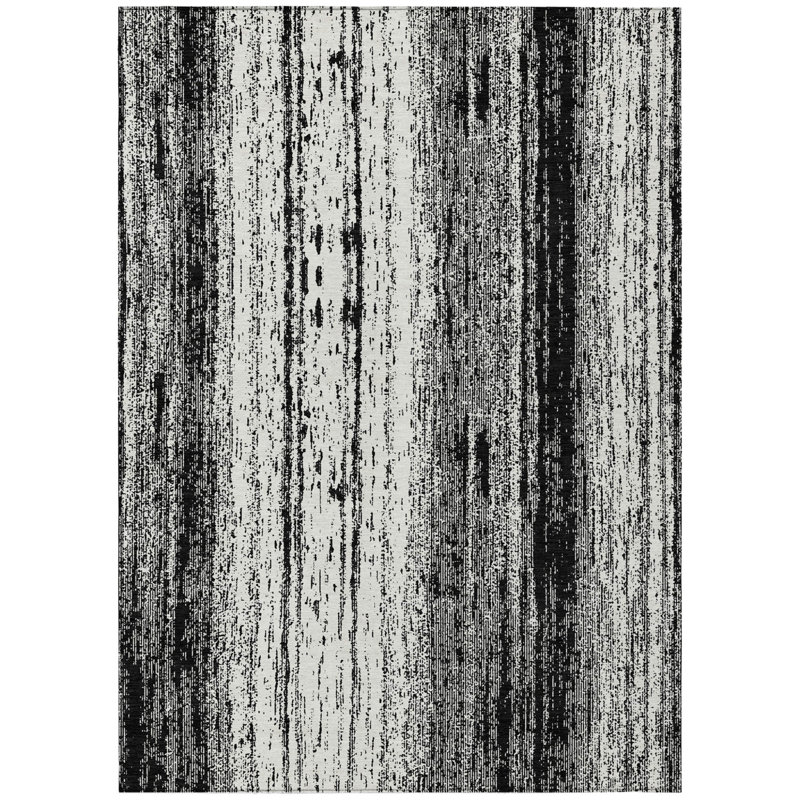 9' X 12' Ivory Striped Washable Indoor Outdoor Area Rug