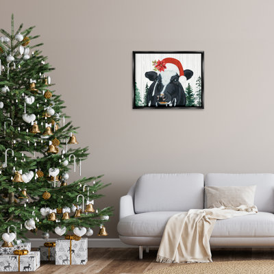 Cadre flottant portrait de vache chapeau de Noël, design par Ashley Justice