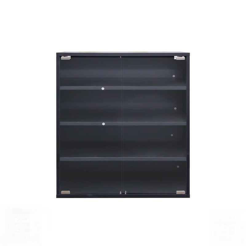 Shoe Box with RGB LED Light, Wooden Stackable Shoe Storage with Glass Door for Sneaker Display, Black