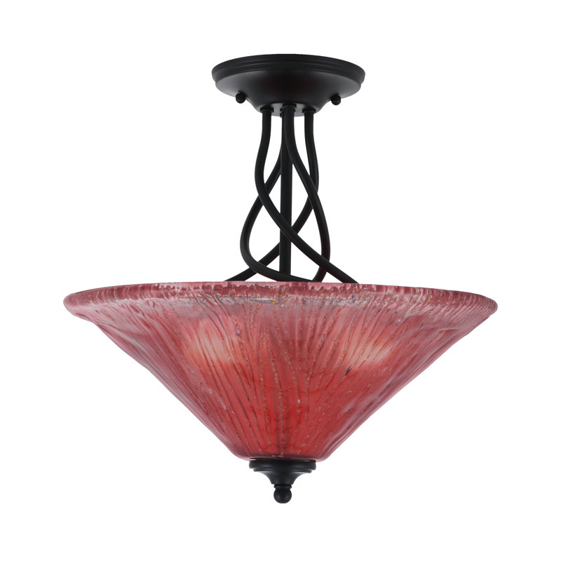 Capri Semi-Flush 3-Bulbs Shown With 16" Glass, Raspberry, Matte Black