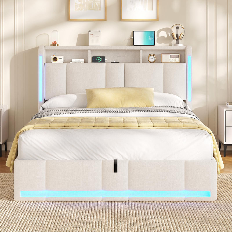 Ottoman Bed, Beige, Double (4'6)