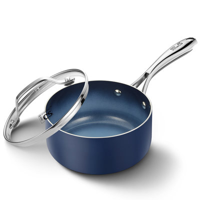 Casserole antiadhésive avec couvercle en acier inoxydable de 1 pinte CS KOCHSYSTÈME avec poignée en acier inoxydable, allant au four
