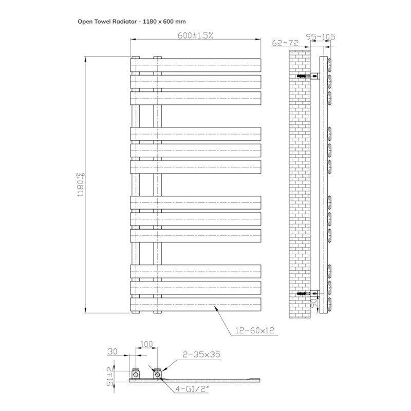Designer Radiator, 46cm H x 23cm W x 4cm D, Grey