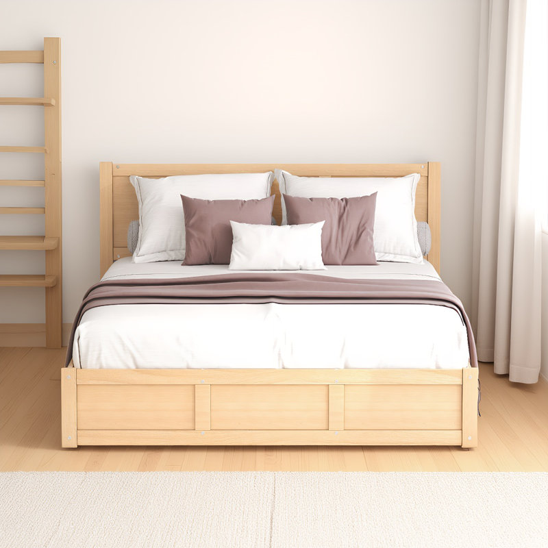 Full Size Wood Platform Bed With Underneath Storage And 2 Drawers, Full