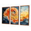 Jaune et orange lever de soleil abstrait vagues II - ensemble de décorations murales spirales abstraites-107213661-107213669