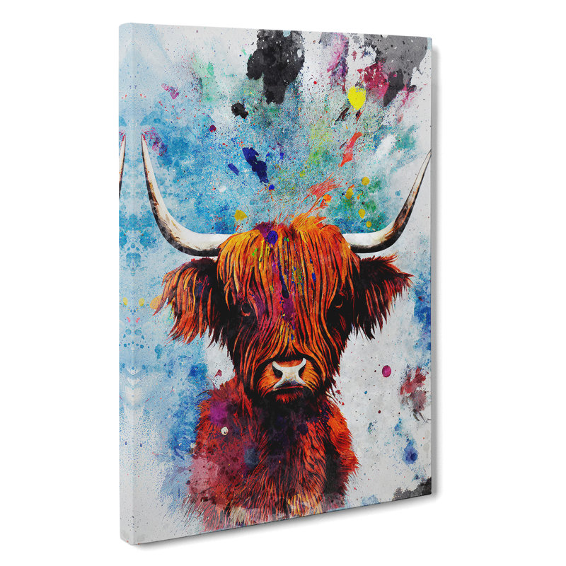 Highland Cow Paint Splash No.1 - Wrapped Canvas Painting, 50cm H x 35cm W x 3cm D
