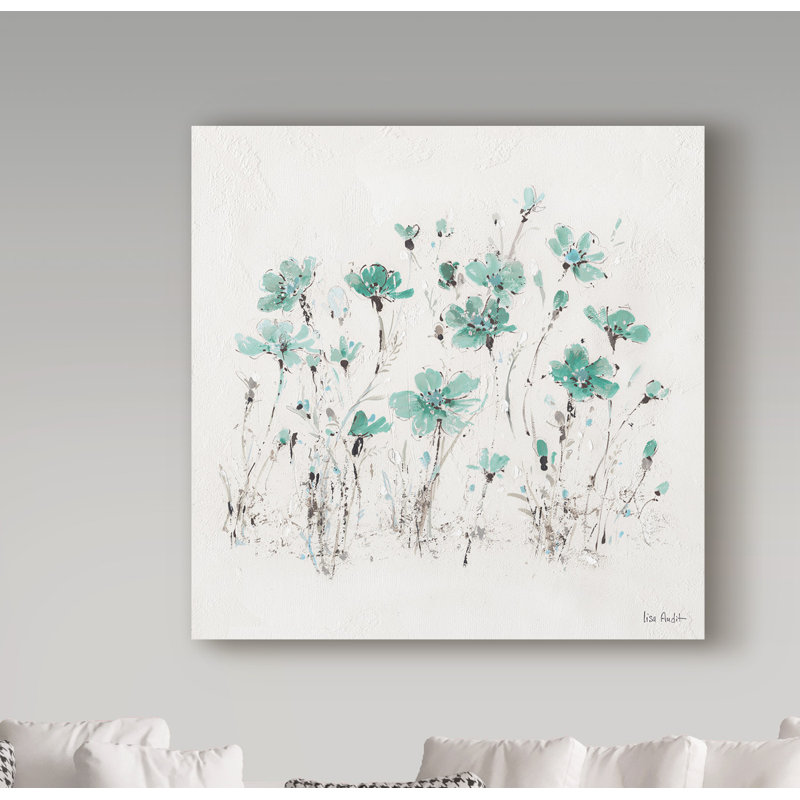 « wildflowers iii turquoise », reproduction de peinture à l’acrylique sur toile tendue, H 14 po x l 14 po x P 2 po