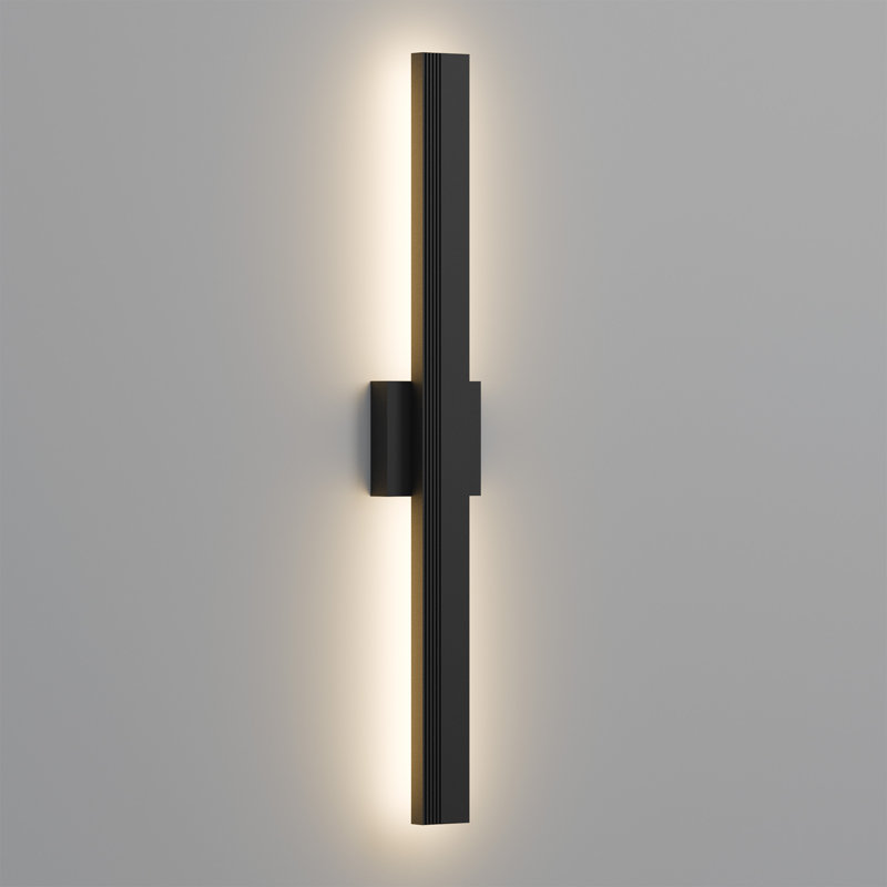 Black Aluminum Linear Dimmable LED Outdoor Wall Sconce, 31.5" H x 2.4" W x 2" D