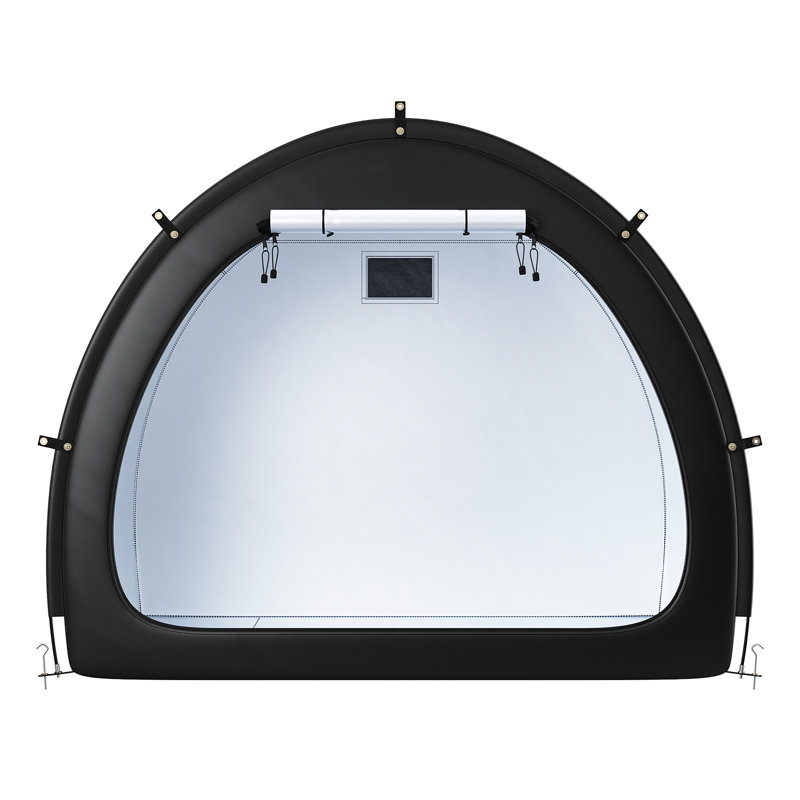 Ventilateur de tente de rangement pour vélo d'extérieur - en forme imperméable pour 4 à 5 vélos avec double revêtement, tissu enduit argent 210D, conception arquée, structure en fibre de verre renforcée, stabilisation triangulaire en plusieurs points