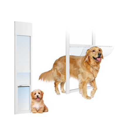 Dog Door for Sliding Glass Door, Adjustable Height Doggy Doors, Pet Doors Insert with Lock for Dogs