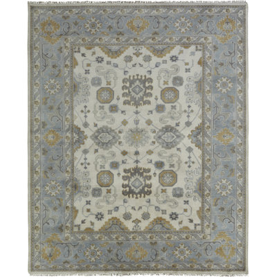 Hand Knotted Wool Ivory/Blue Area Rug