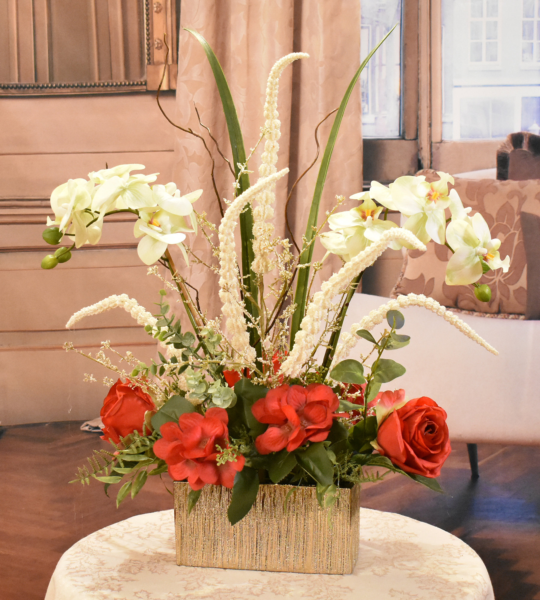 Primrue Orchid & Rose Centerpiece in Vase | Wayfair
