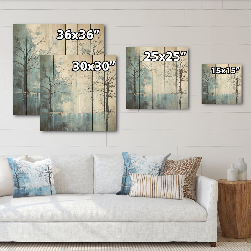 Minimalisme, charme d'arbre bleu - panneau de bois sur bois de pin naturel, H 30 po x l 30 po