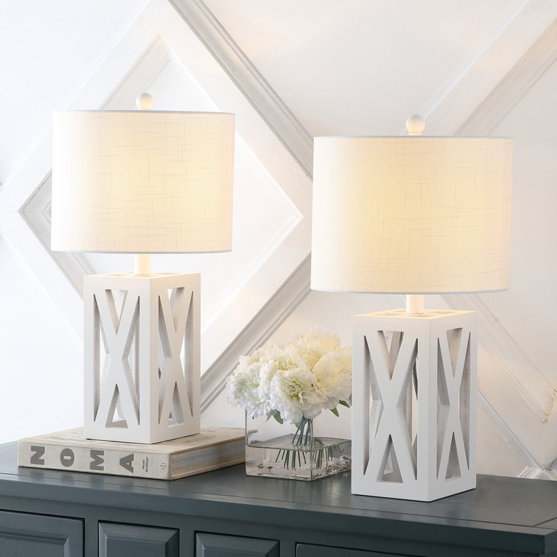 Lampe de table en bois massif Briea, Blanc