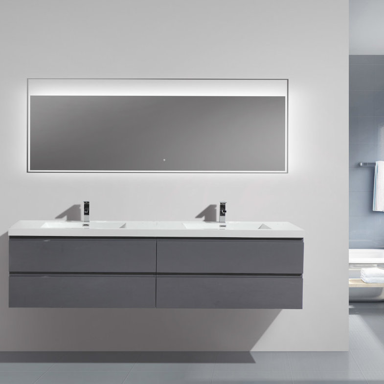 Ensemble de meuble-lavabo double 84 po Bobijo, Gris ultrabrillant