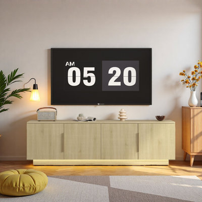 Up to 65", TV Stand for Living Room with 4 Fluted Doors, Entertainment Center with 16 Color Leds, TV Console with Storage