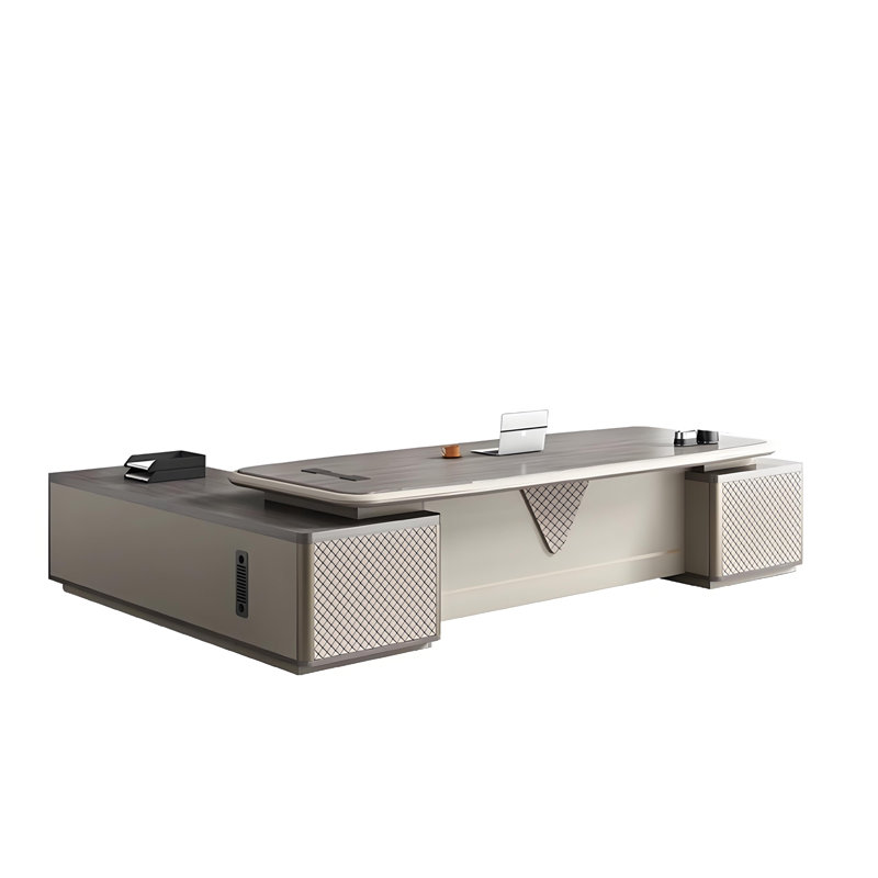 Bureau de direction en L 102,36 po gris avec serrures à combinaison, H 29,53 po x l 102,36 po x P 70,87 po