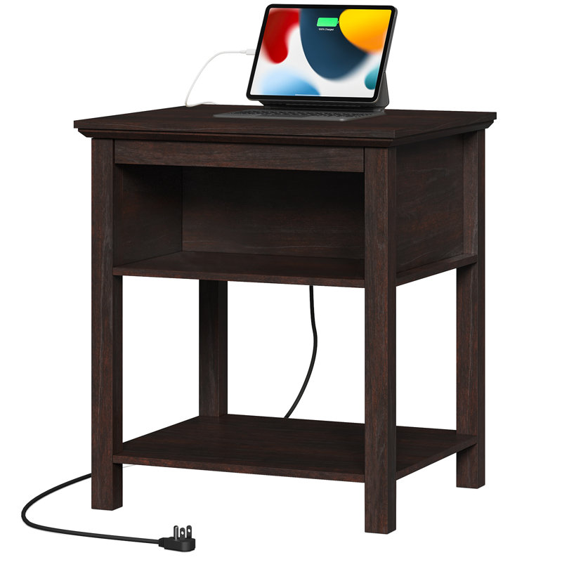 Analiesa End Table With Storage And Charging Station, Brown Top/Brown Base