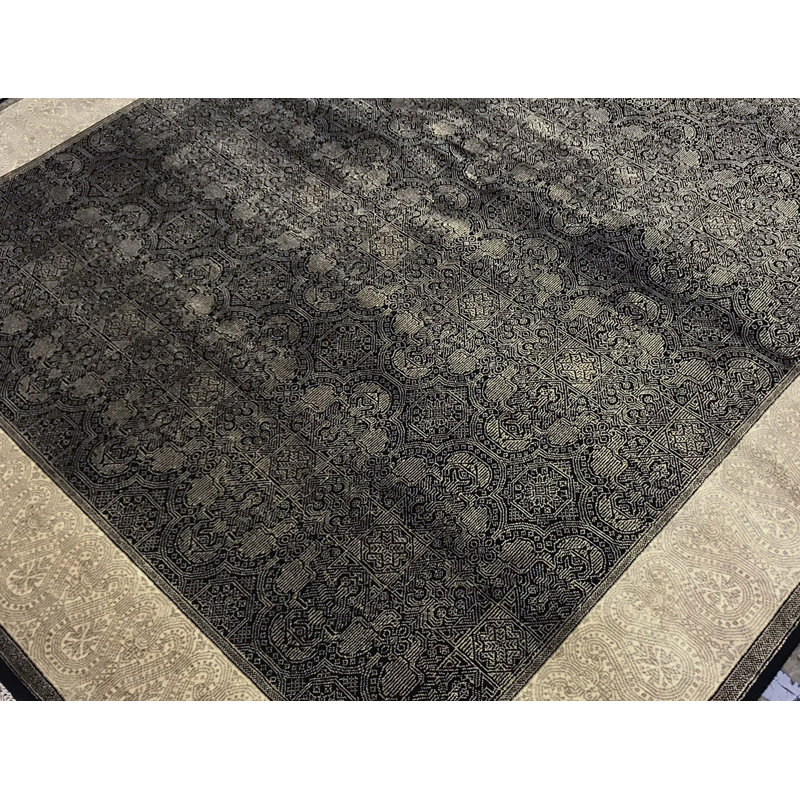 Hand-Knotted High-Quality Black and Gold Area Rug