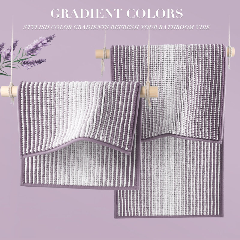 Thick Shaggy Non‑Slip Quick‑Dry Bath Mats, 20" x 47" Plus 16" x 24", Lavender Purple