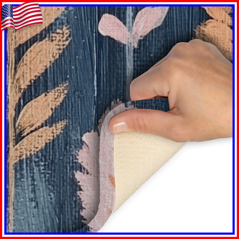 Feuilles de tapis de bain à motif floral bohémien, Simple - L 24 po x l 17 po, Bleu / rose / orange floral