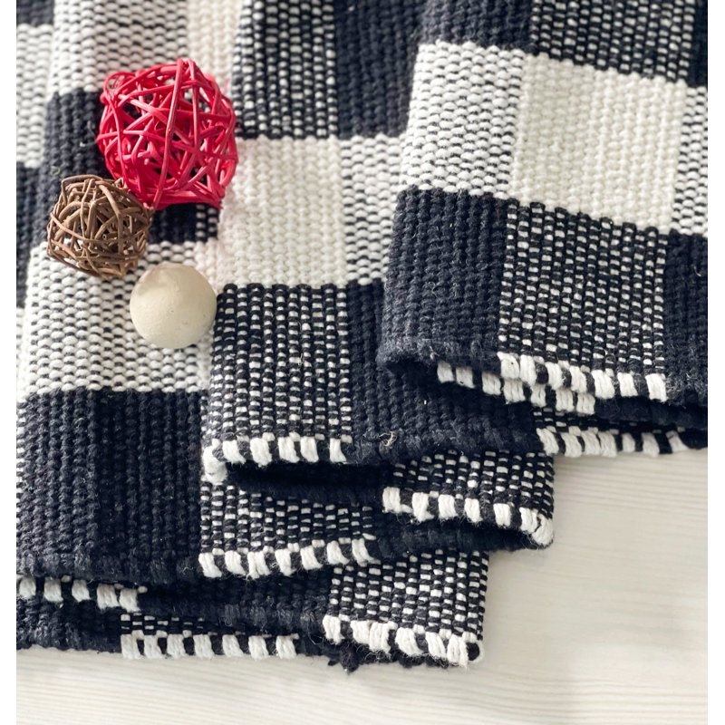 Elige Cotton Plaid Rectangle Placemat, Black/White