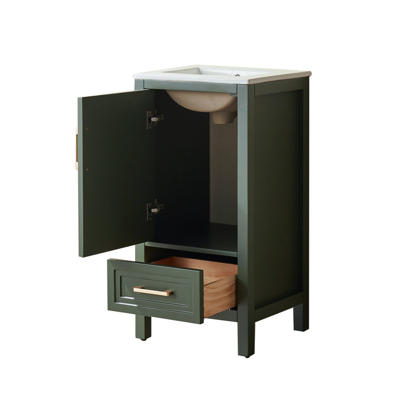 Fully Assembled 18'' Freestanding Single Bathroom Vanity With 2 Handles Sets, Green