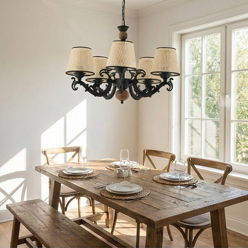 Lustre rétro 5 lumières, Noir/crème, Noir