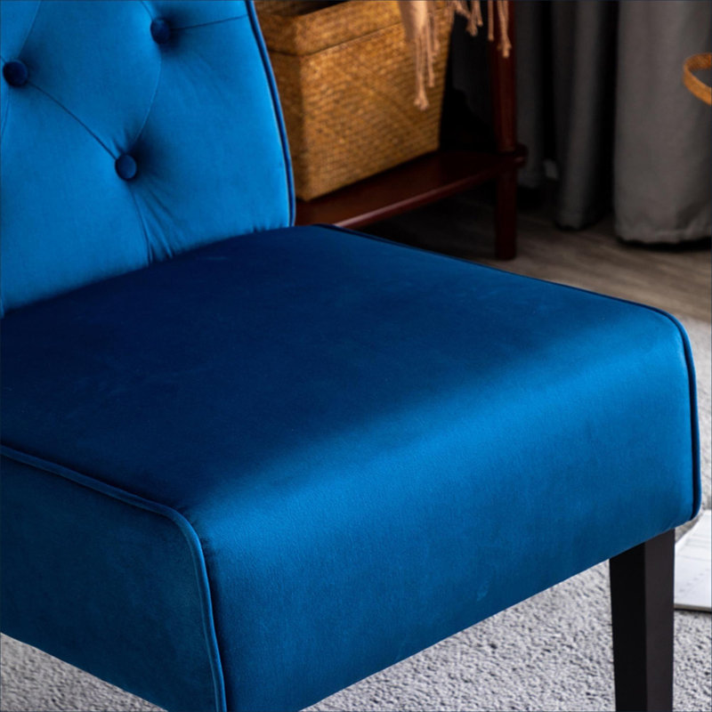 Ensemble de 2 fauteuils de chambre modernes en velours capitonné, sans accoudoirs, Bleu