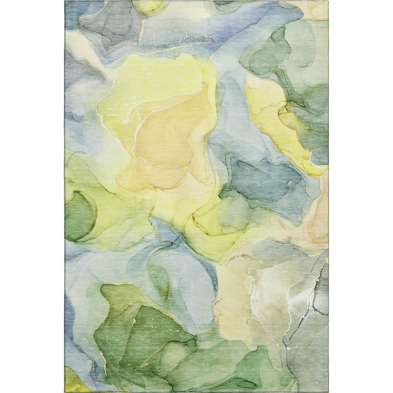 Premium Machine Washable Cerrito AMF504 Yellow Rug, Rectangle 2'6" x 3'10"