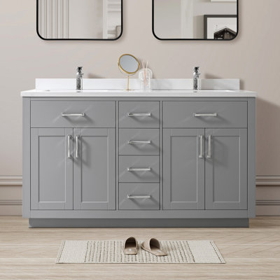 Meuble-lavabo de 60 po avec lavabo encastré en céramique certifié CUPC